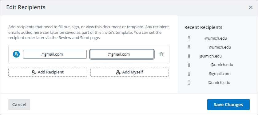 Edit recipients window